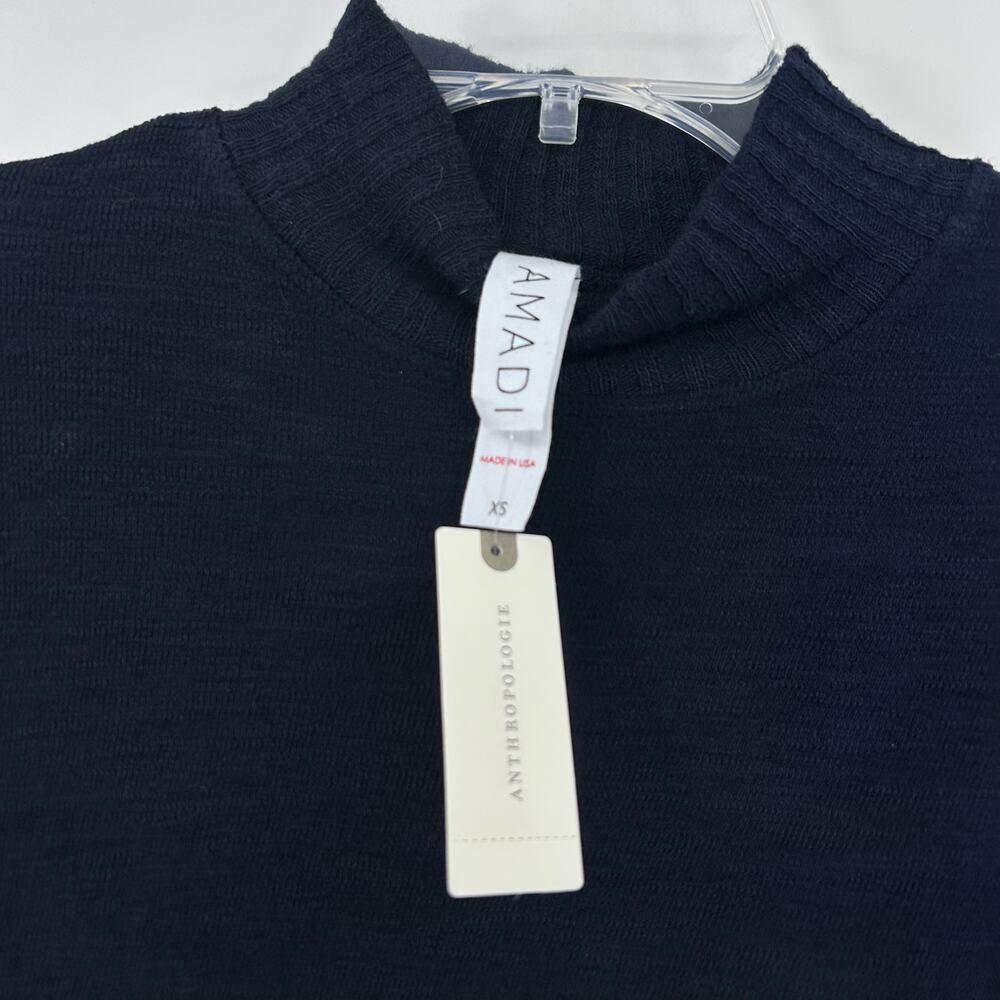 NWT Anthropologie Amadi Navy Mock Neck Mixed Knit Ribbed Sleeve Top Womens Sz XS - Picture 8 of 13